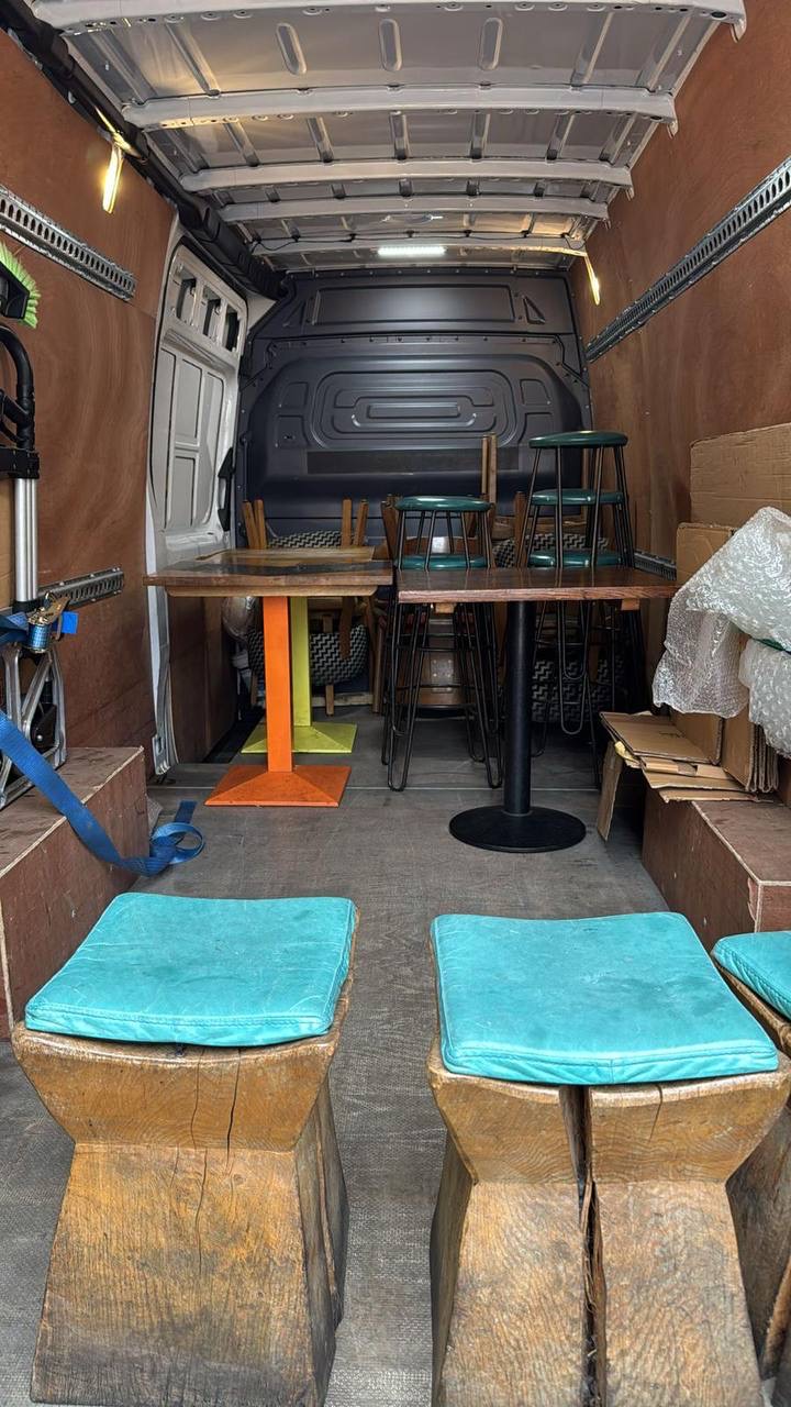 Tables and chairs loaded in the van